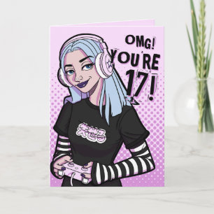 Punk Gamer Tonåring Girl Rosa 17:e födelsedagen Kort