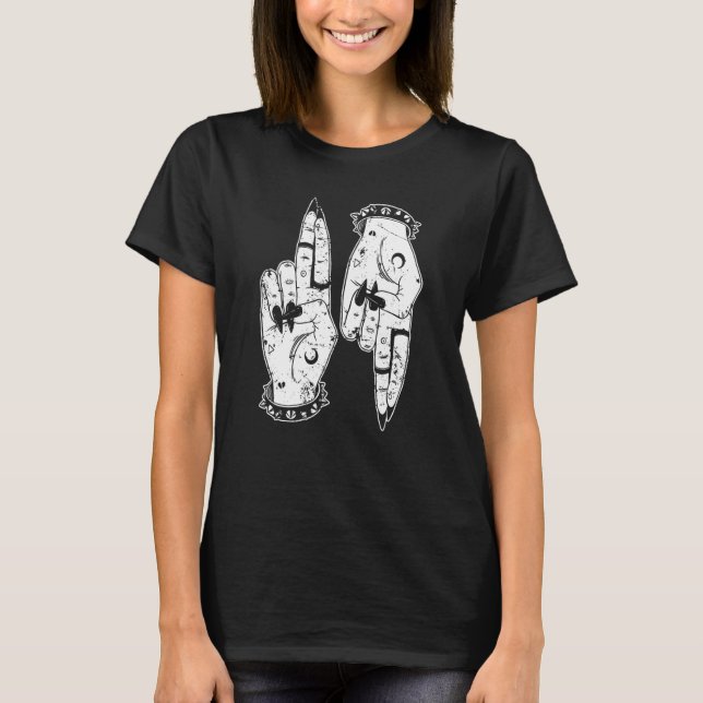Punk Goth Girl Devil Hands  As Above So Below Witc T Shirt (Framsida)