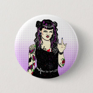 Punk gotiic Girl Flipping Bird Hand plockade Knapp