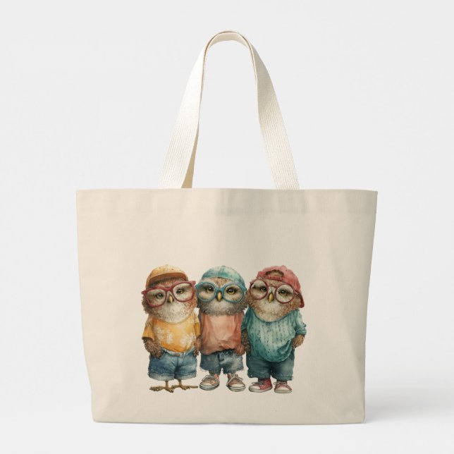 Punk Hipster Owls Jumbo Tygkasse (Baksida)
