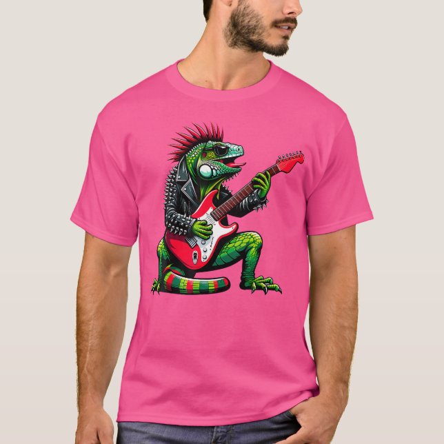 Punk Iguana Rock'N Roll Goth Lizard Guitar Awesome T Shirt (Framsida)