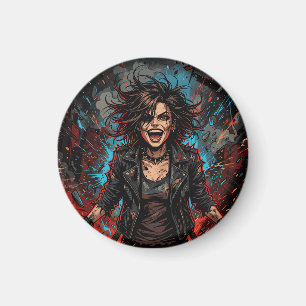 Punk Kaos Tjej Explosion Grunge Rebell Eld Konst Magnet