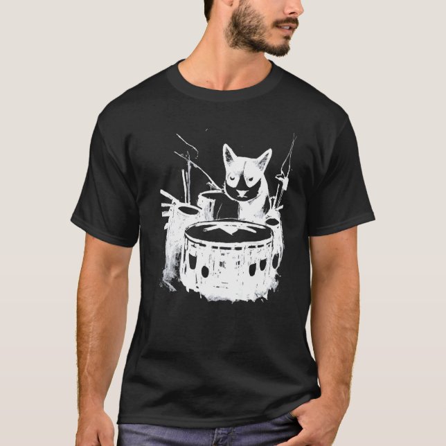 Punk katt spelar trummor 4 t shirt (Framsida)