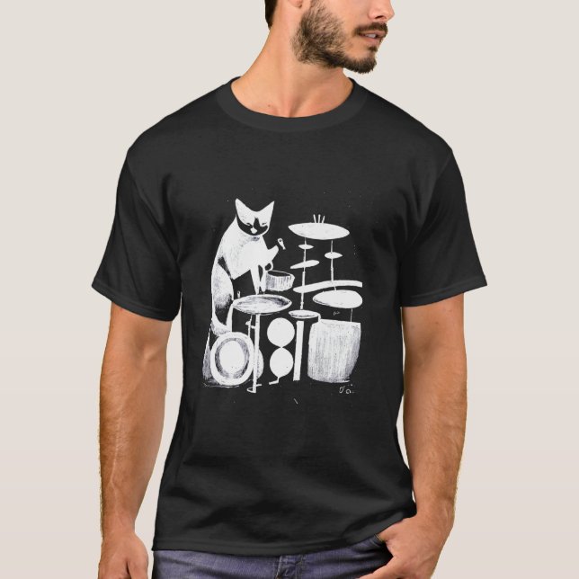 Punk Katt Trummar 2 T Shirt (Framsida)
