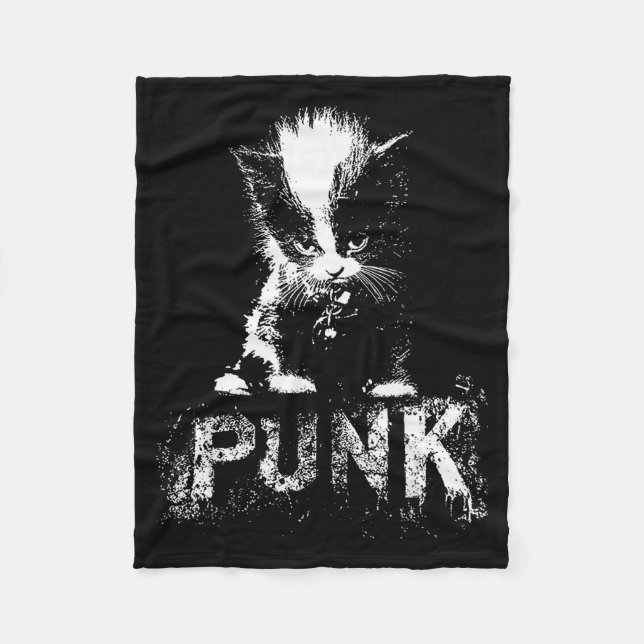 Punk Kattunge Katt Med Mohawk Nge Gotisk Design  Fleecefilt (Framsidan)