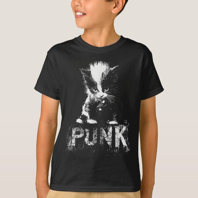 Punk Kitten Cat With Mohawk Nge Gothic Design  T Shirt (Framsida)