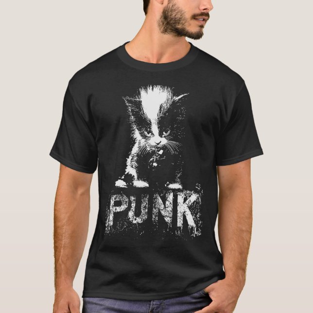 Punk Kitten Cat With Mohawk Nge Gothic Design  T Shirt (Framsida)