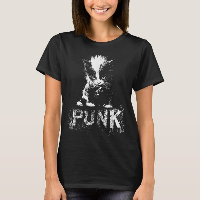Punk Kitten Cat With Mohawk Nge Gothic Design  T Shirt (Framsida)