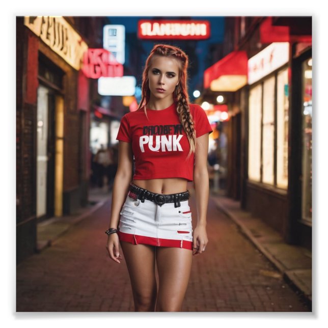 Punk Logotyp PlaGirl in Torn Red White Skirt Fototryck (Framsidan)