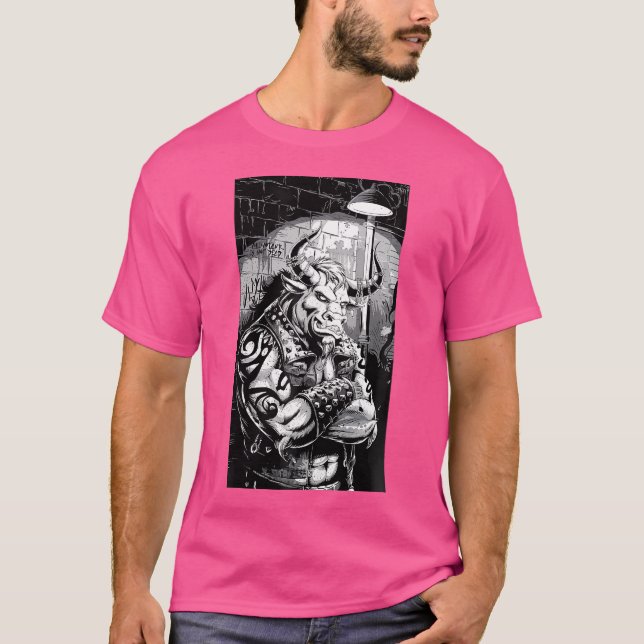 Punk Minotaur Mythology Rebel Street Art T Shirt (Framsida)