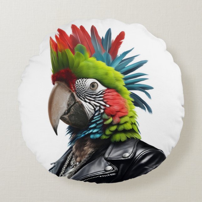 Punk Parrot Rund Kudde (Framsidan)