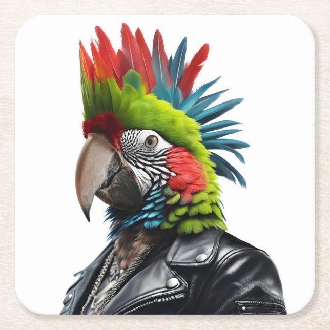 Punk Parrot Underlägg Papper Kvadrat (Framsidan)