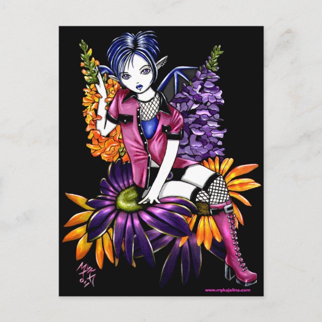 Punk Pixie Gothic Flower Älva Fantasy Postcard Vykort (Framsida)
