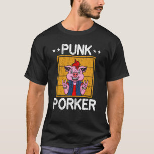 Punk Porker Farm Animal Piggy Farmer Gris T Shirt