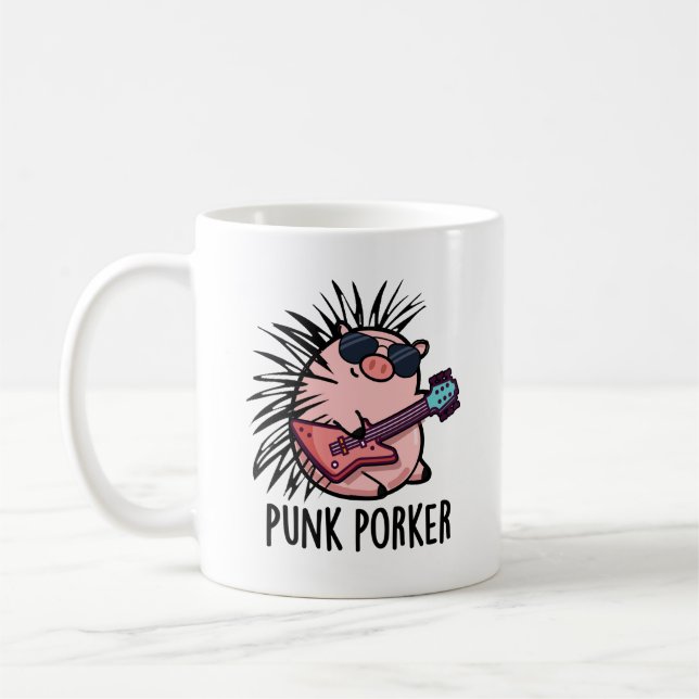 Punk Porker Funny Punk Rocker Gris Pun Kaffemugg (Vänster)