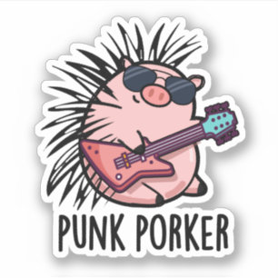 Punk Porker Funny Punk Rocker Gris Pun Klistermärken