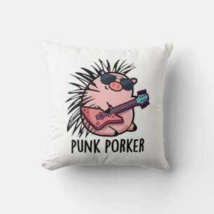 Punk Porker Funny Punk Rocker Gris Pun Kudde