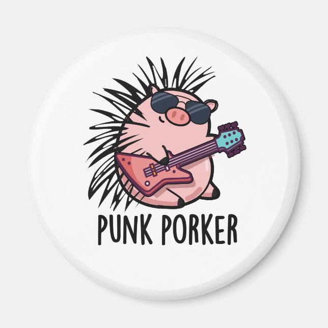 Punk Porker Funny Punk Rocker Gris Pun Magnet (Framsidan)