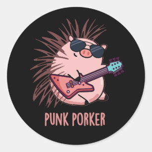 Punk Porker Funny Punk Rocker Gris Pun Mörk BG Runt Klistermärke