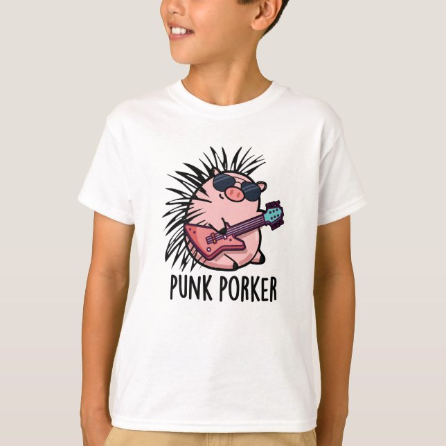 Punk Porker Funny Punk Rocker Gris Pun T Shirt (Framsida)