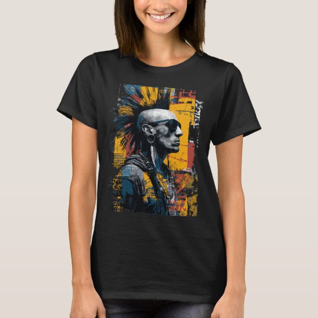 Punk Portrait with Mohawk Urban Art T Shirt (Framsida)