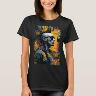 Punk-porträtt med Mohawk Urban Art T Shirt