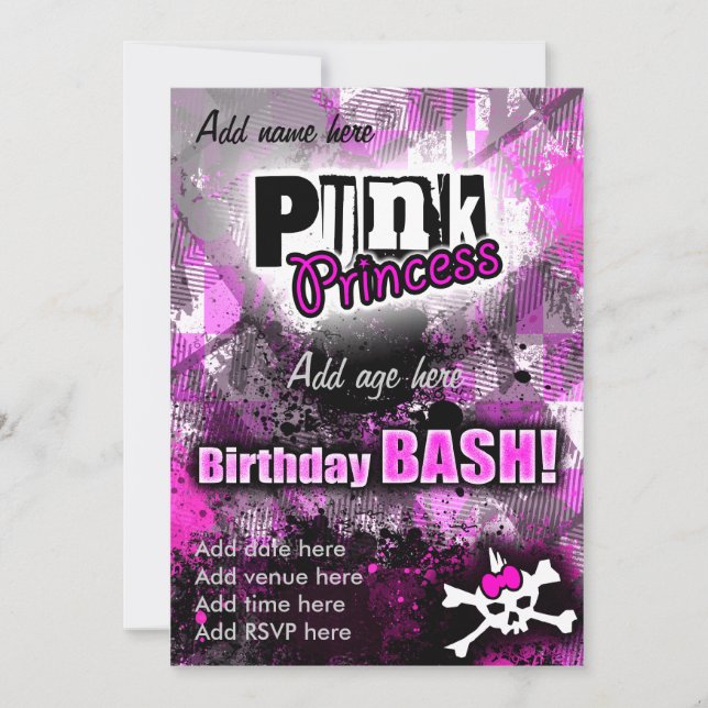 Punk Princess Birthday Bash Inbjudningar (Framsida)