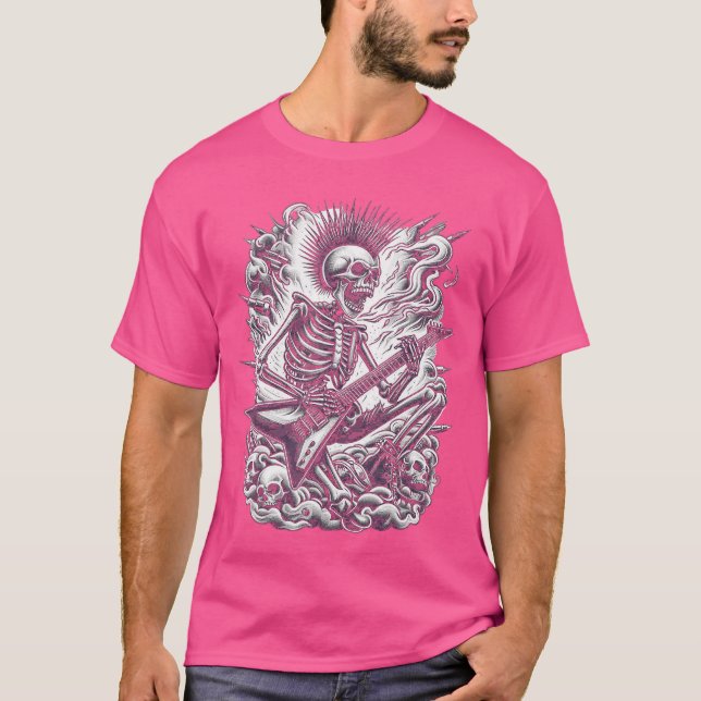 Punk Rock And Roll Skelett som spelar gitarr Gitar T Shirt (Framsida)