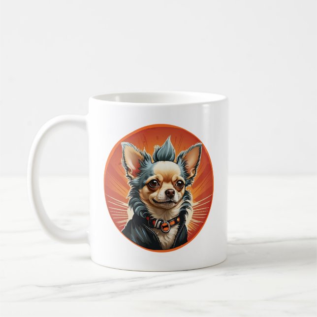 Punk Rock Chihuahua Hund Mohawk Motorcykeljacka Kaffemugg (Vänster)