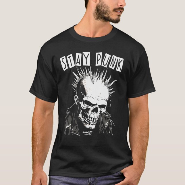 Punk Rock Concert Skull Skeleton Mohawk Mohican  S T Shirt (Framsida)