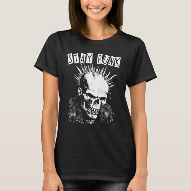 Punk Rock Concert Skull Skeleton Mohawk Mohican  S T Shirt (Framsida)