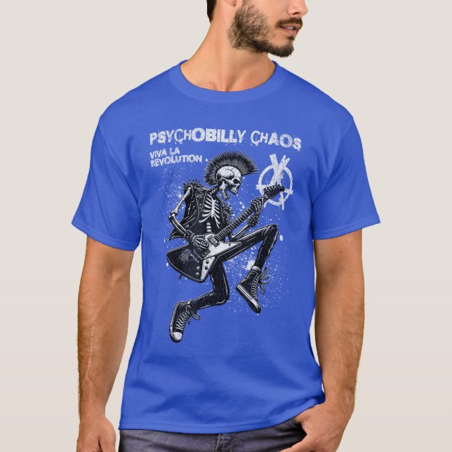 Punk Rock Gitarrmusik Skelett Psychobilly Kaos  T Shirt (Framsida)