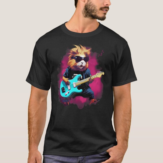 Punk Rock Guitar Guinea Pig Guitarist T Shirt (Framsida)