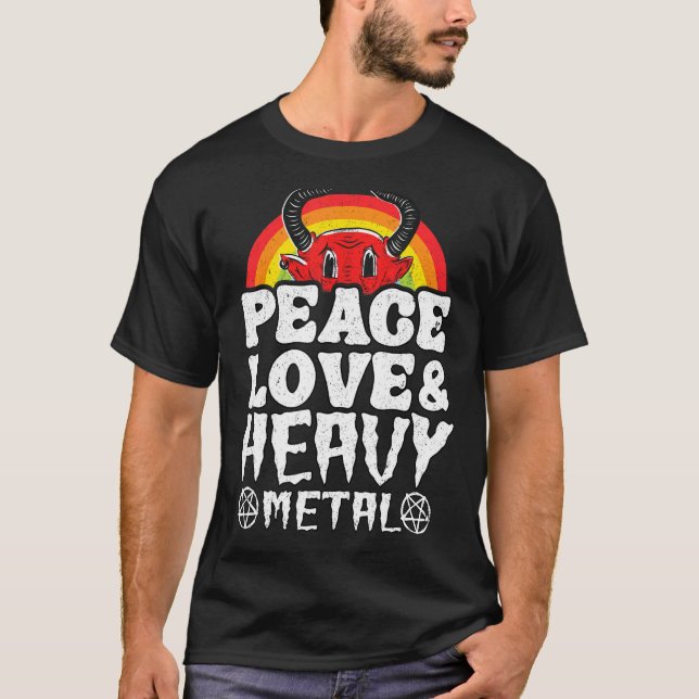 Punk Rock Kids Metal Rainbow Satan Peace Love & He T Shirt (Framsida)