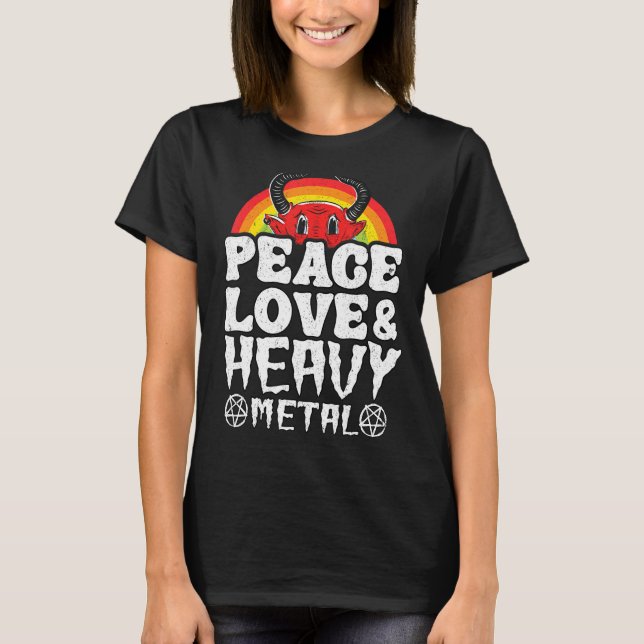 Punk Rock Kids Metal Rainbow Satan Peace Love & He T Shirt (Framsida)