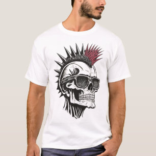 Punk Rock Mohawk Skalle Solglasögon Alternativ Vit T Shirt
