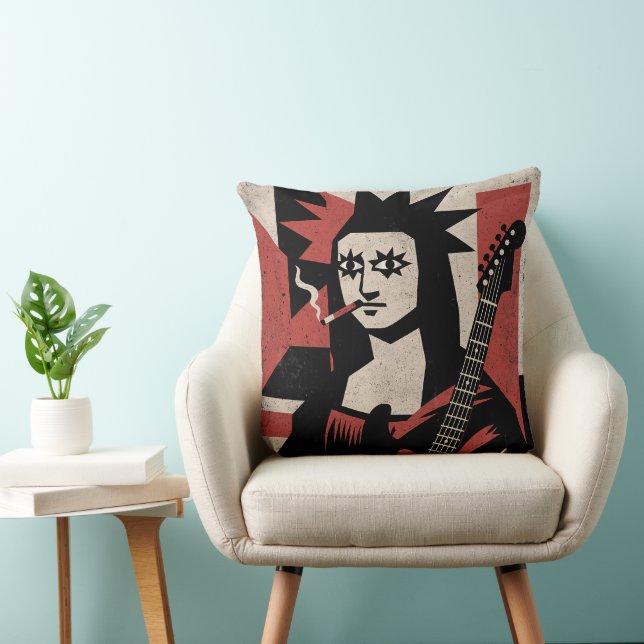 Punk Rock Mona Lisa Guitar Art Kudde (Stol)