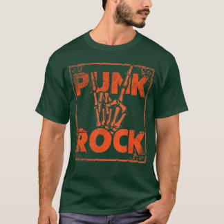 Punk Rock Musik Skelett Djävulshorn Handtecken T Shirt