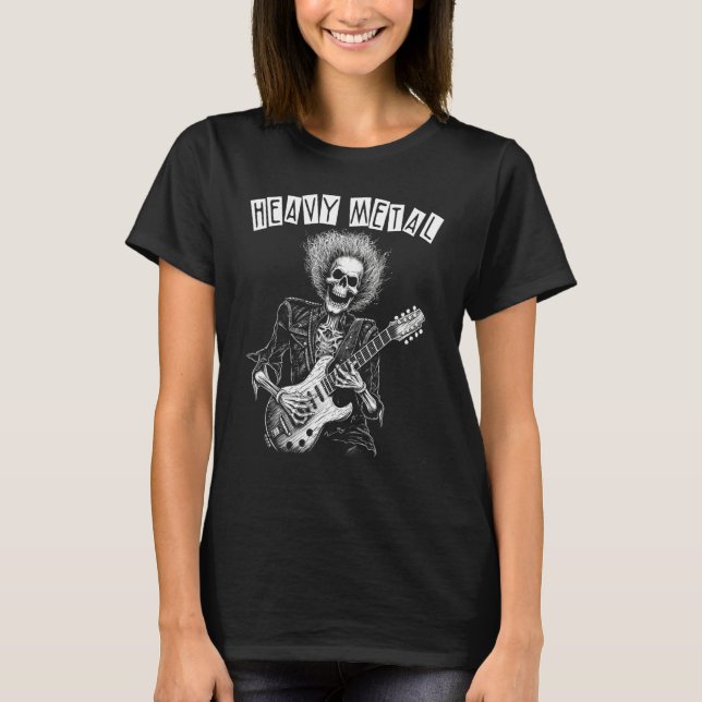 Punk Rock N Roll Skeleton Guitarist Heavy Metal T Shirt (Framsida)