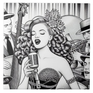 Punk Rock Rockabilly Retro Glam Svart & Vit Kakelplatta