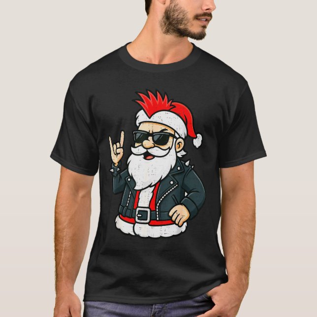 Punk Rock Santa Claus Emo Christmas Rocker Pajamas T Shirt (Framsida)