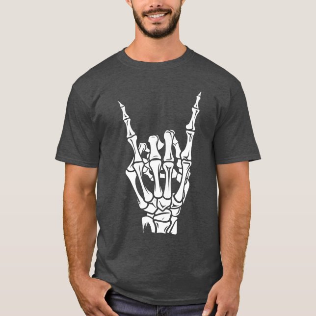Punk Rock Skeleton Cool Rocker Halloween Men Women T Shirt (Framsida)
