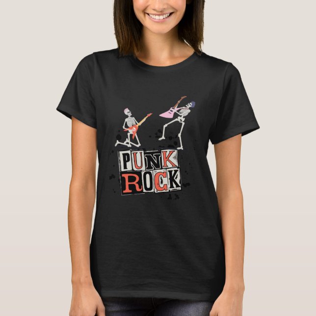 Punk Rock Skeleton Music Concert T Shirt (Framsida)
