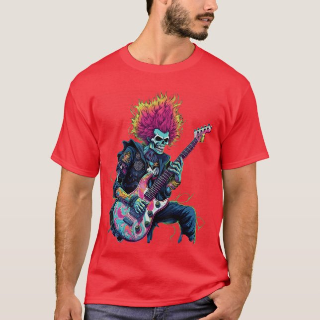Punk Rock Skelett som spelar gitarr Grafisk grupp T Shirt (Framsida)