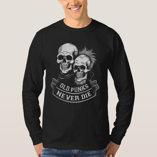 Punk Rock Skull Skeleton Mohawk Mohican Old Punks  T Shirt (Framsida)