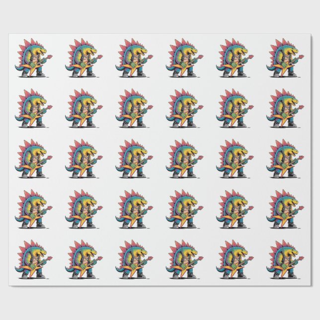 Punk Rock Stegosaurus Dinosaur som spelar gitarr Presentpapper (Platt)