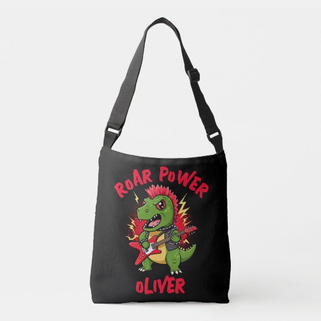Punk Rock T-Rex Dinosaur Spelar Elgitarr Axelväska (Framsida)