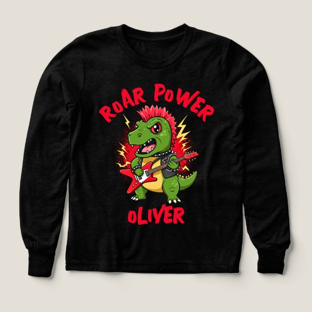 Punk Rock T-Rex Dinosaur Spelar Elgitarr T Shirt (Design framsida)