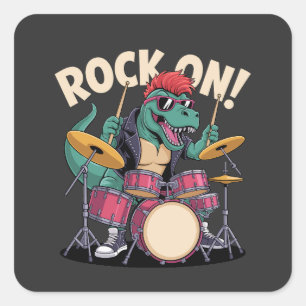 Punk Rock T-Rex Dinosaur Trummis - Slagverk Fyrkantigt Klistermärke