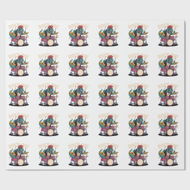 Punk Rock T-Rex Dinosaur Trummis - Slagverk Presentpapper (Platt)